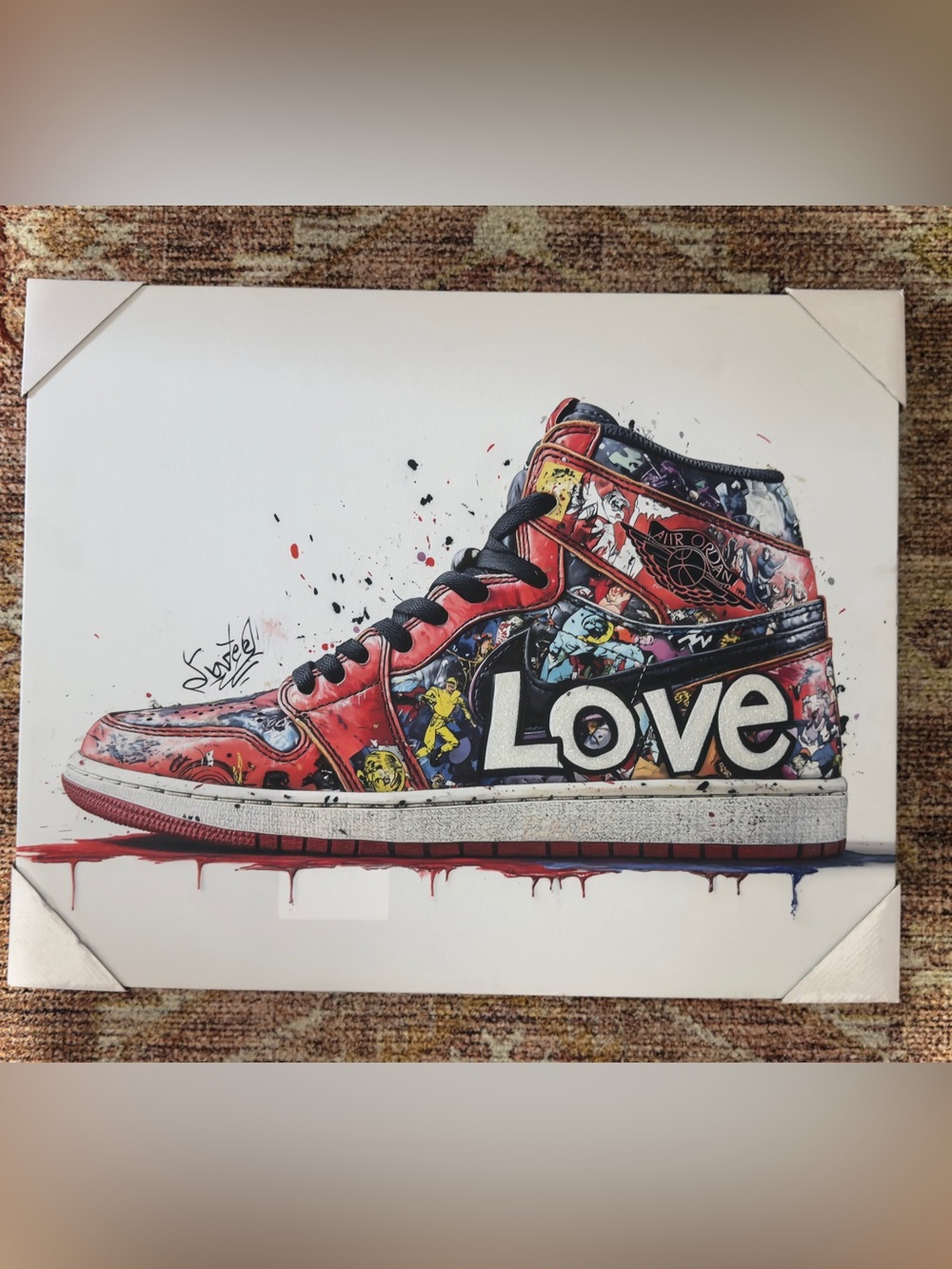 Red, Black and White 'Love' Sneaker Canvas Art Print